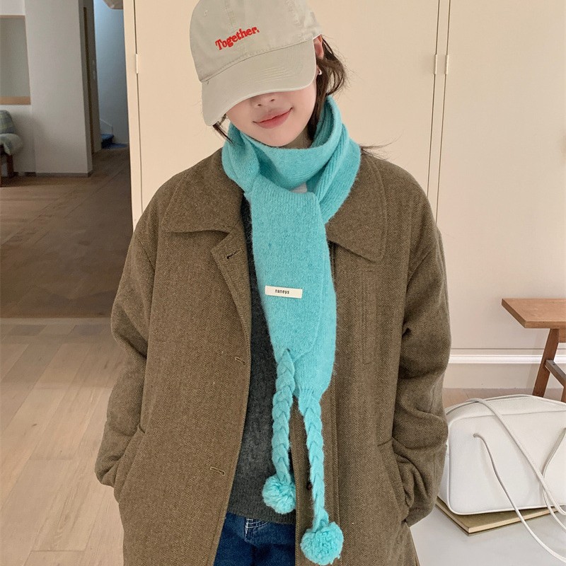 A28 Women's Pure Wool Ball Knitted Scarf - 2025 Winter Korean Style Warm Versatile Student Neck Warmer