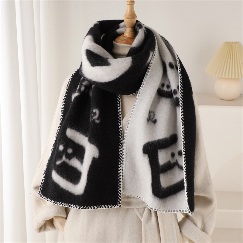 A29 European & American Style High-End Casual Autumn/Winter Faux Cashmere Warm Windproof Fashion Versatile Shawl Collar Scarf for Women