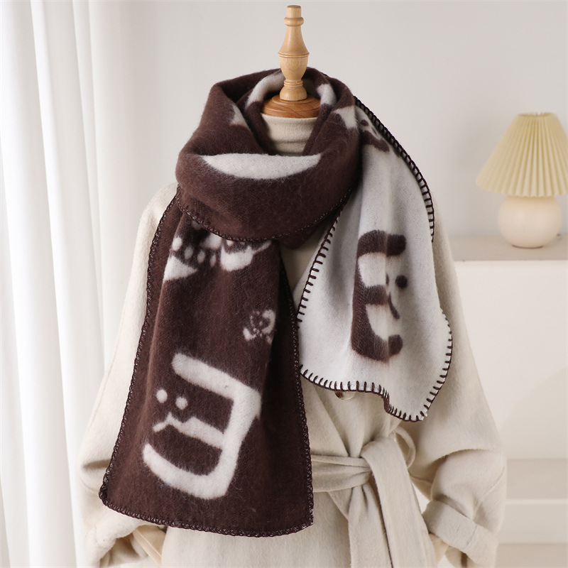 A29 European & American Style High-End Casual Autumn/Winter Faux Cashmere Warm Windproof Fashion Versatile Shawl Collar Scarf for Women