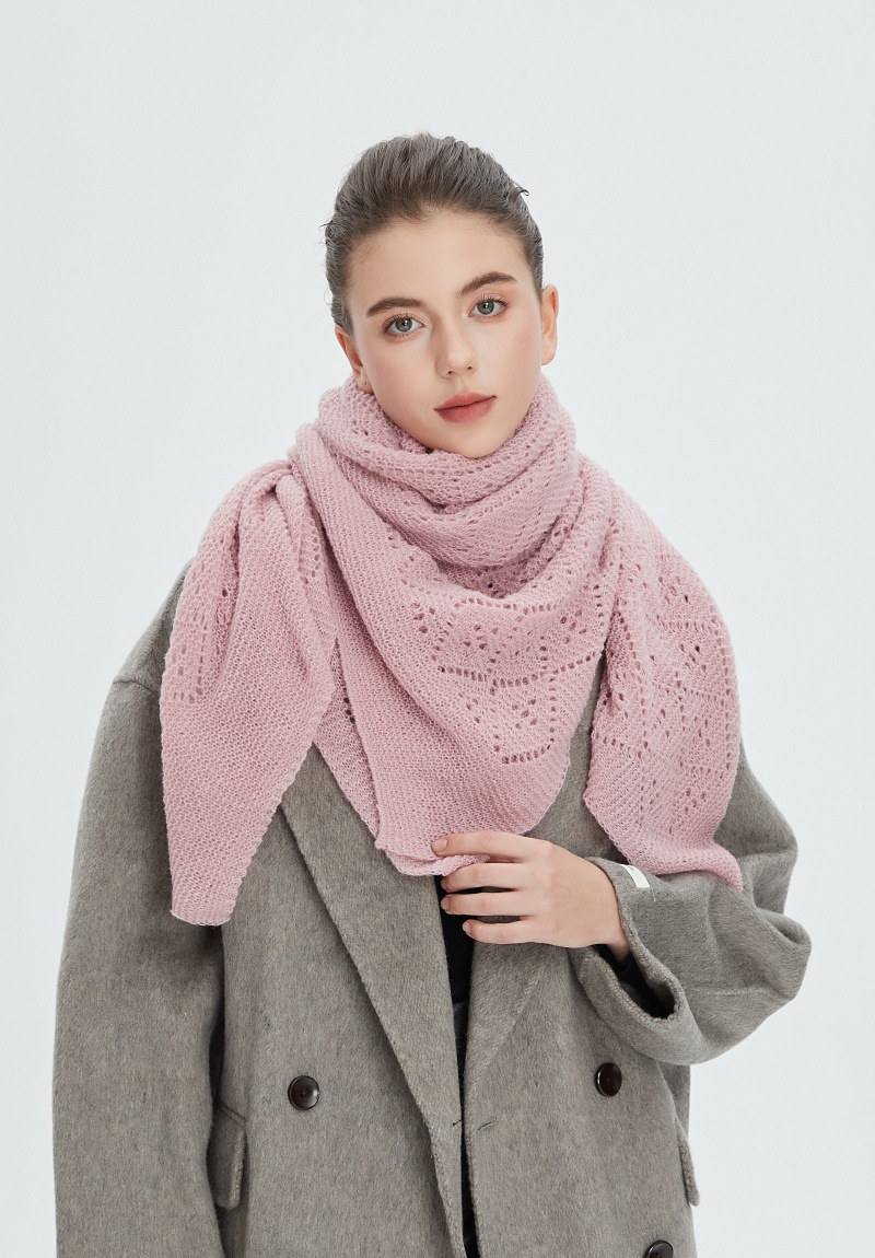 A31 Amazon Bestseller 2025 New Women's Hollow-Out Solid Color Knitted Square Scarf - Autumn Winter European & American Style