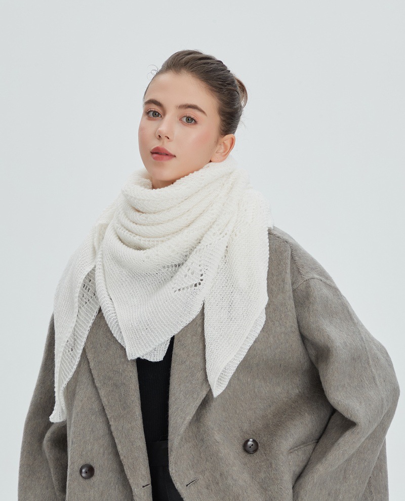 A31 Amazon Bestseller 2025 New Women's Hollow-Out Solid Color Knitted Square Scarf - Autumn Winter European & American Style