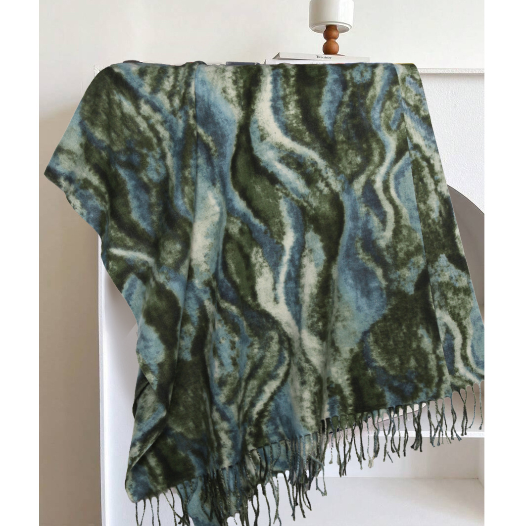 A33 TEMU New Arrival Retro Water Wave Print Faux Cashmere Scarf - Warm Versatile Winter Wrap for Women (Europe & US Trend)