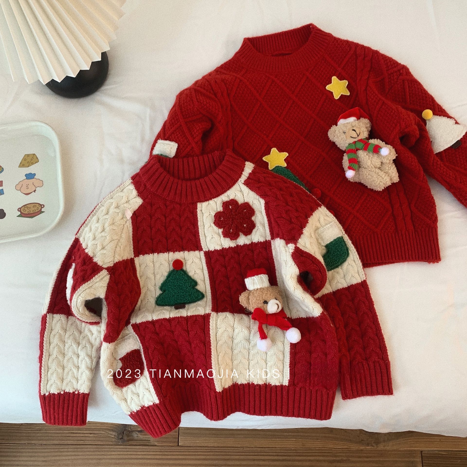 21  Male and female baby New Year sweater autumn and winter children's wool top thickened girls Christmas warm sweater