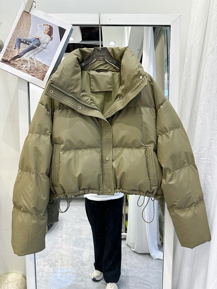 23  `PU leather down cotton coat women's short 2025 cotton coat bread coat small person cotton coat jacket to protect against cold