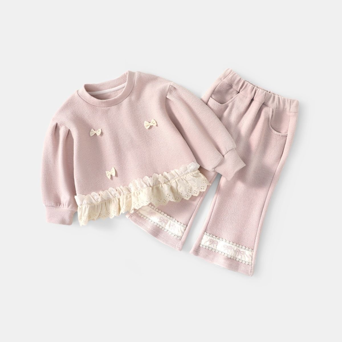 A56 Girls' Hoodie Set 2025 New Arrival - Stylish Pink Two-Piece Outfit for Toddlers & Babies (Spring & Autumn)