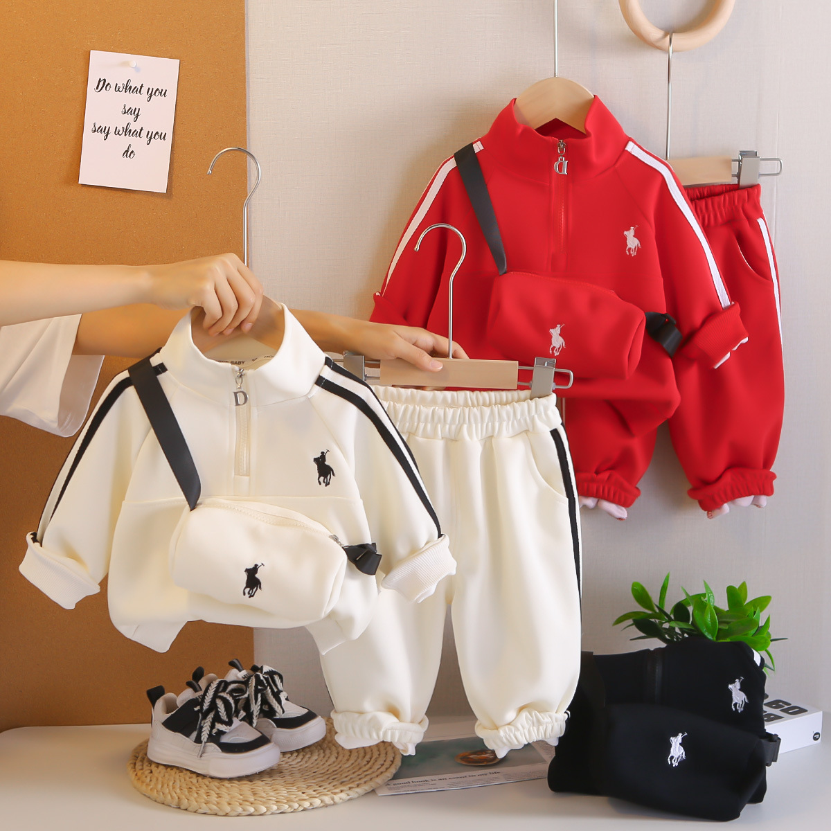 A58 Wholesale Boys' Autumn Spring 2025 New Outfit - Embroidered Bag & Sports Two-Piece for Little/Middle Kids