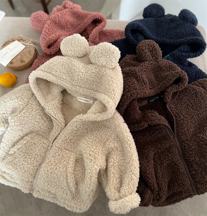 A63 Korean Style Kids Sweater Jacket Autumn Winter Solid Color Zip-Up with Stand-Up Ears Unisex Toddler Trendy In-Stock