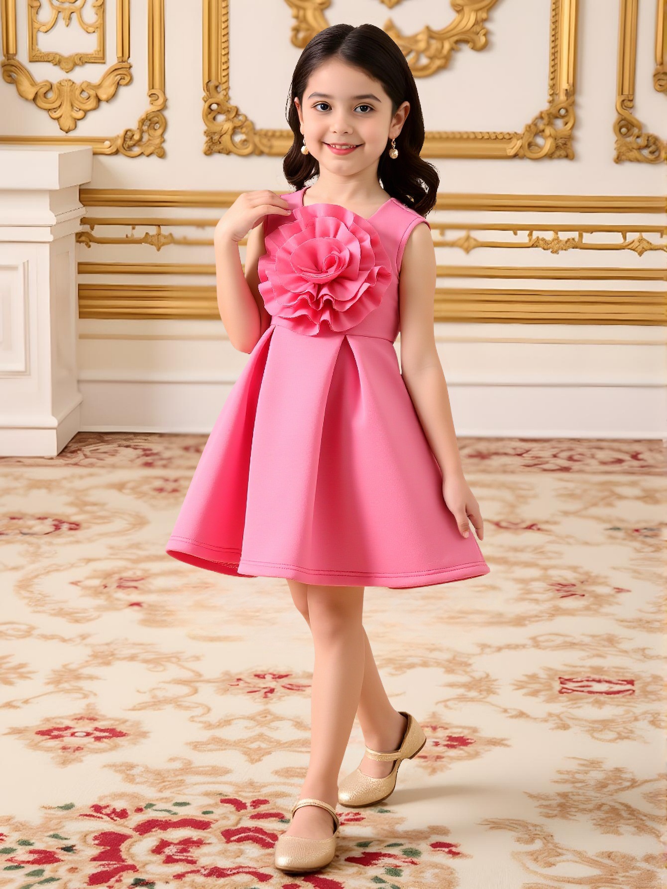 A65 Cross-Border 2025 New Girls Dress 3D Big Flower Sleeveless Vest Princess Formal Gown