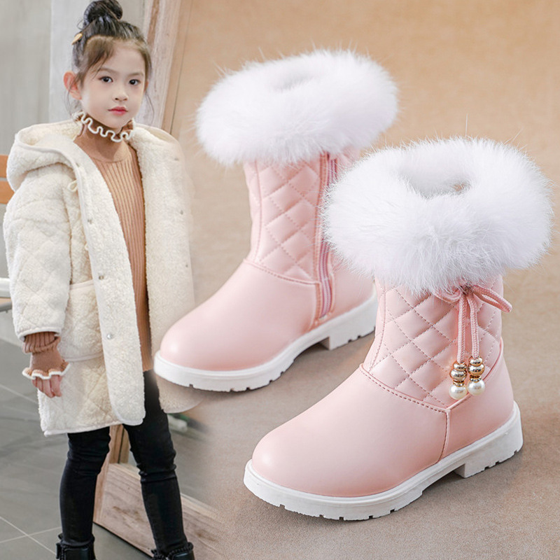 42 Girls' boots, 2025 new Korean style, thickened and warm princess boots for medium and large children, cotton boots, children's snow boots.