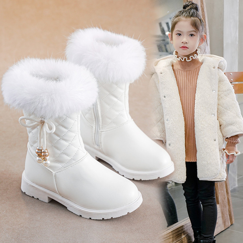 42 Girls' boots, 2025 new Korean style, thickened and warm princess boots for medium and large children, cotton boots, children's snow boots.