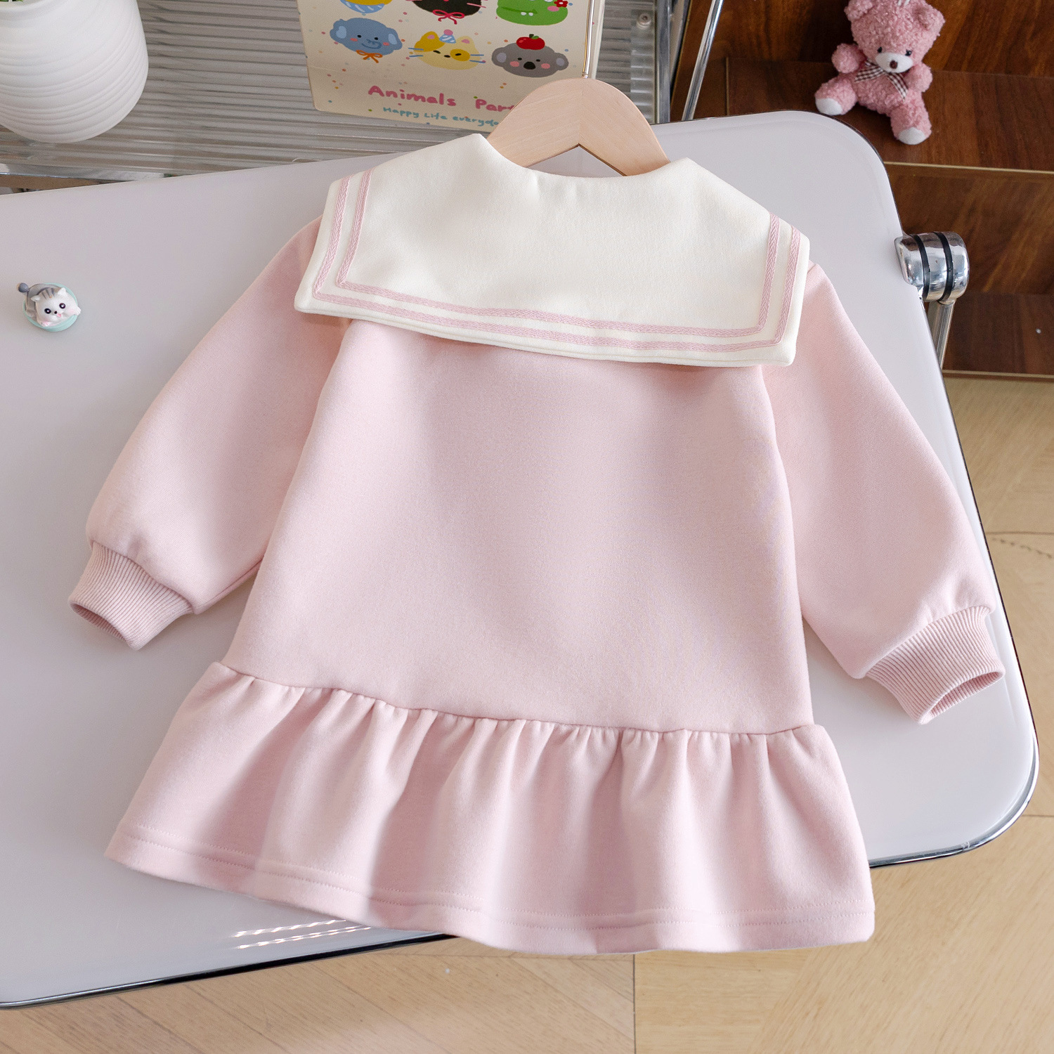 A71 Girls' Cute Dress 2025 Autumn New Style Cartoon Embroidery Princess Dress Toddler Preppy Style Doll Collar Skirt
