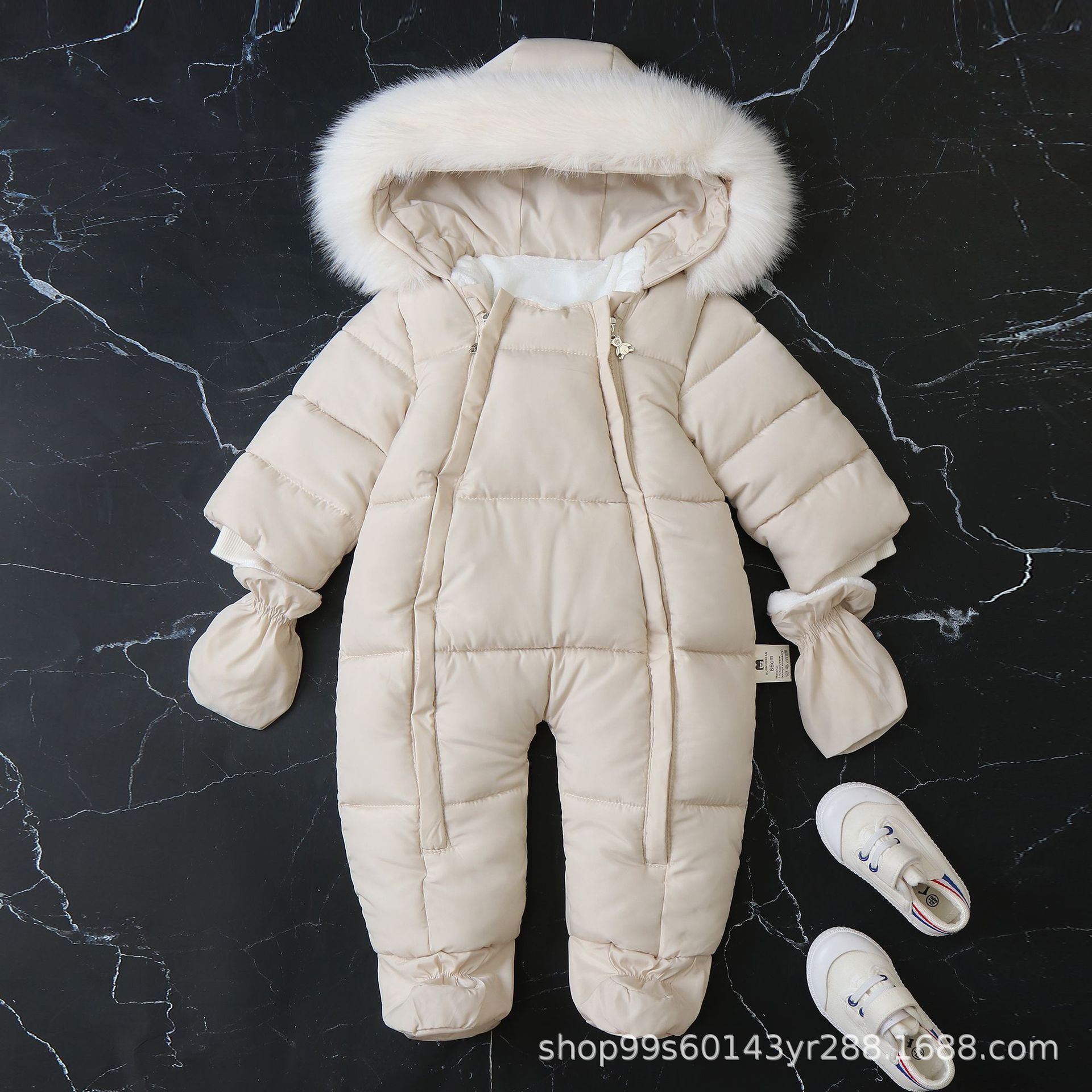 A72 Cross-Border Hooded Fleece-Lined Thickened Baby Romper 2025 Winter New Style with Gloves Double Zipper Toddler Onesies