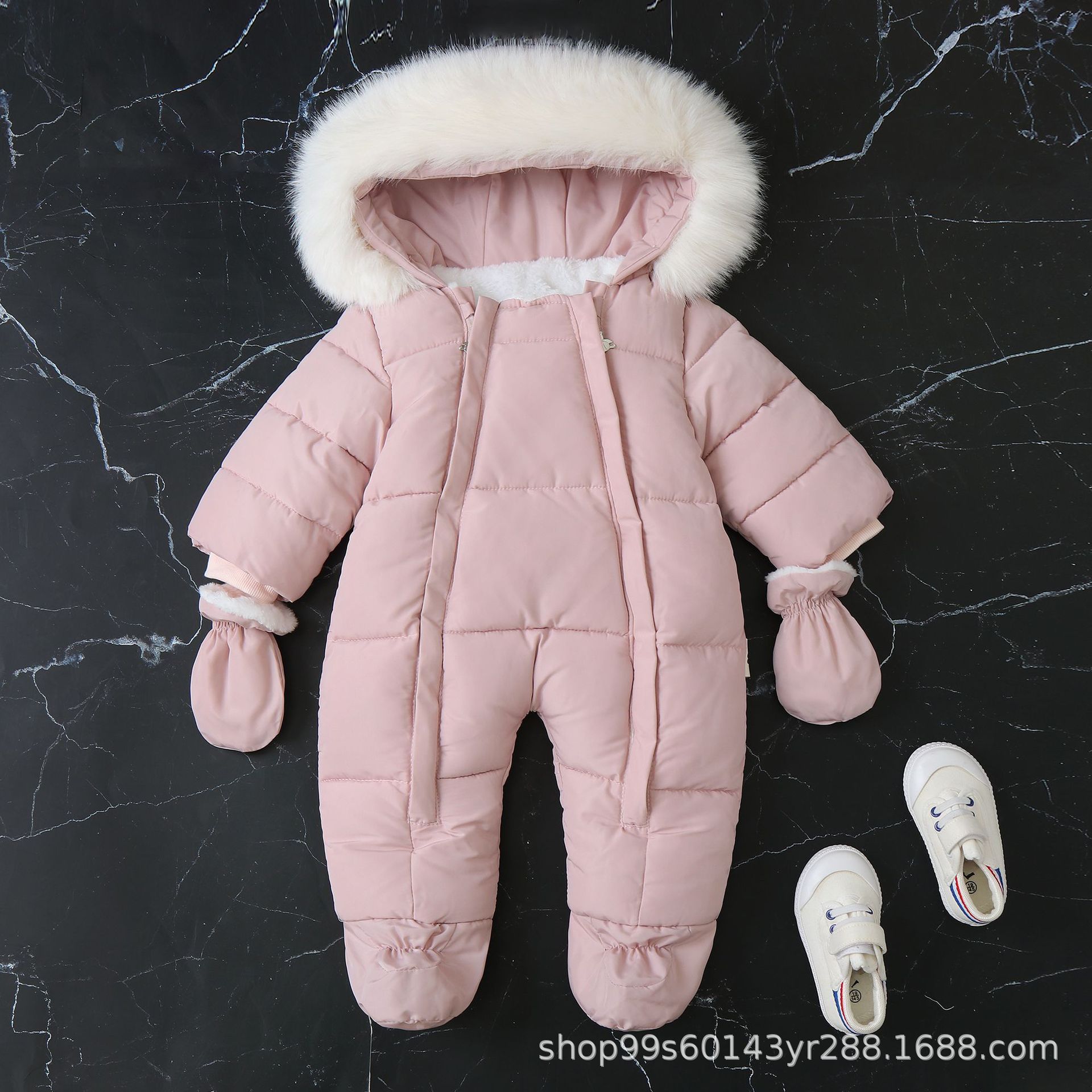 A72 Cross-Border Hooded Fleece-Lined Thickened Baby Romper 2025 Winter New Style with Gloves Double Zipper Toddler Onesies