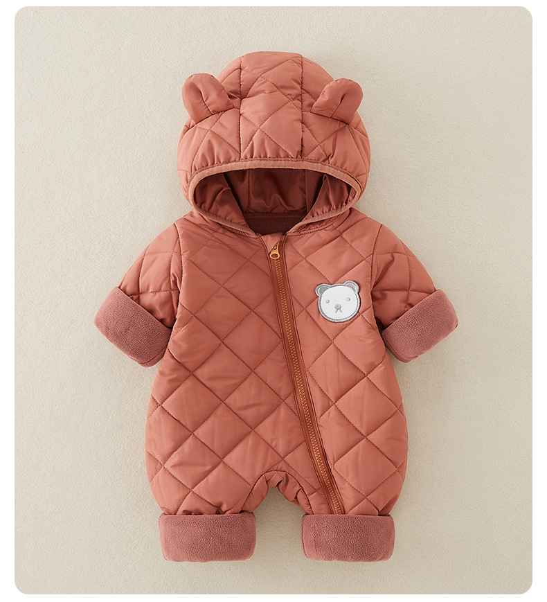 A77 Autumn Winter Baby Quilted Romper: Thickened Warm Cotton Onesies for Newborns - Outdoor Jumpsuit
