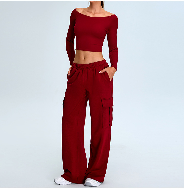 A79 Cross-Border New Long-Sleeve Yoga Top for Women - Sexy Off-Shoulder Sports T-Shirt, Slim-Fit Running & Gym Wear