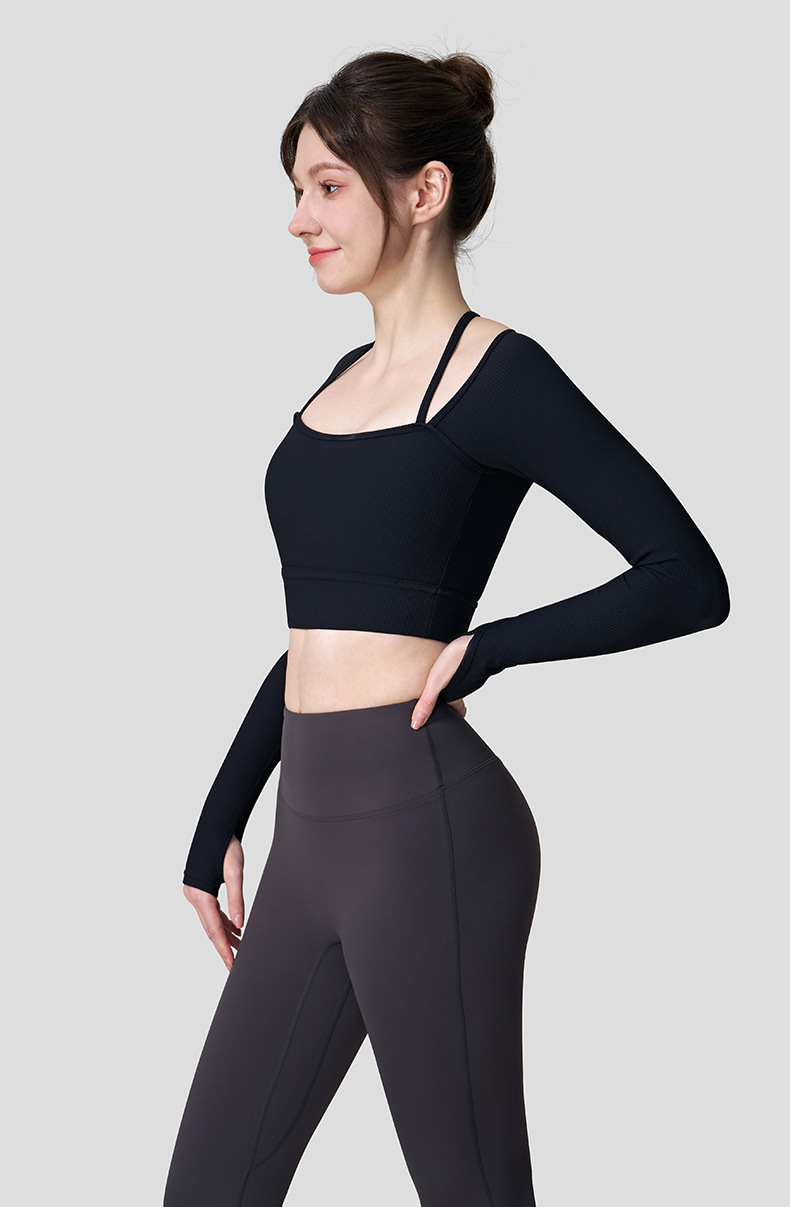 A86 Cross-Border Ribbed Camisole Yoga Top with Built-in Bra - Slim-Fit Short-Sleeve for Women, Ideal for Gym, Running & Pilates