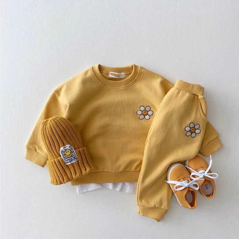 45 INS Style Baby and Toddler Cartoon Embroidered Flower Casual Sweatshirt Set