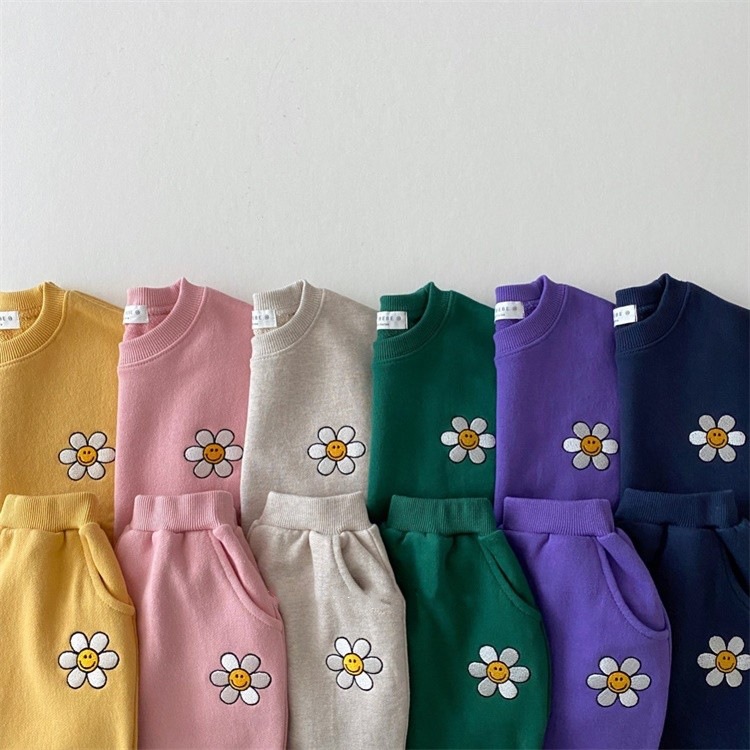 45 INS Style Baby and Toddler Cartoon Embroidered Flower Casual Sweatshirt Set