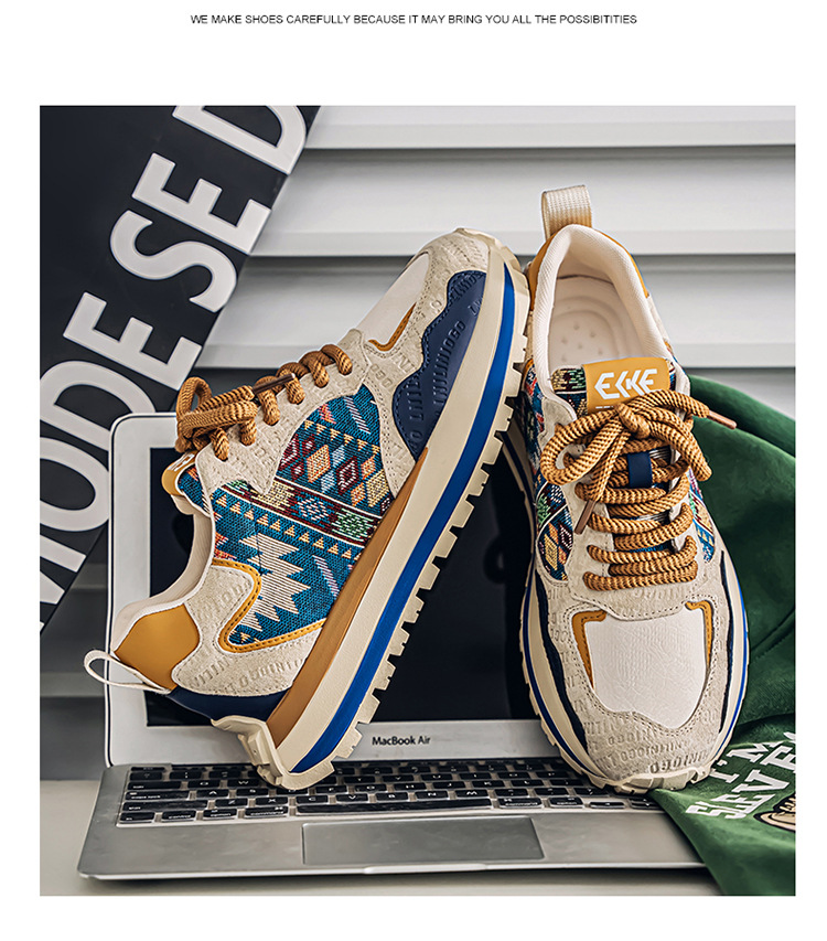 49 2025 Spring/Autumn New Men's Shoes: Trendy and Stylish Printed and Embroidered Sports Casual Shoes, Comfortable Thick-Soled Height-Increasing Shoes for Men