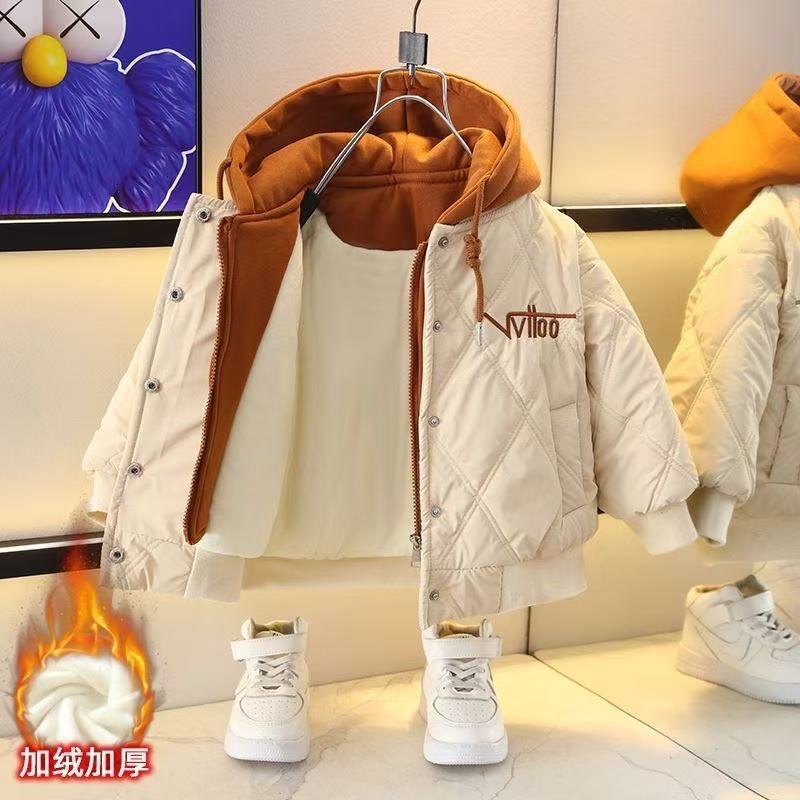 50 Boys' winter cotton-padded jacket, 2025 new style, fashionable winter cotton-padded coat, boys' cotton-padded jacket, children's winter coat, fleece-lined and thickened.