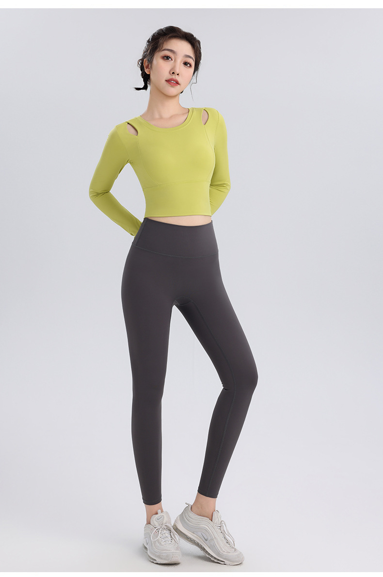A96 Women's Long-Sleeve Yoga Top with Built-in Bra - Autumn & Winter Style, Slim-Fitting for Pilates, Running & Fitness
