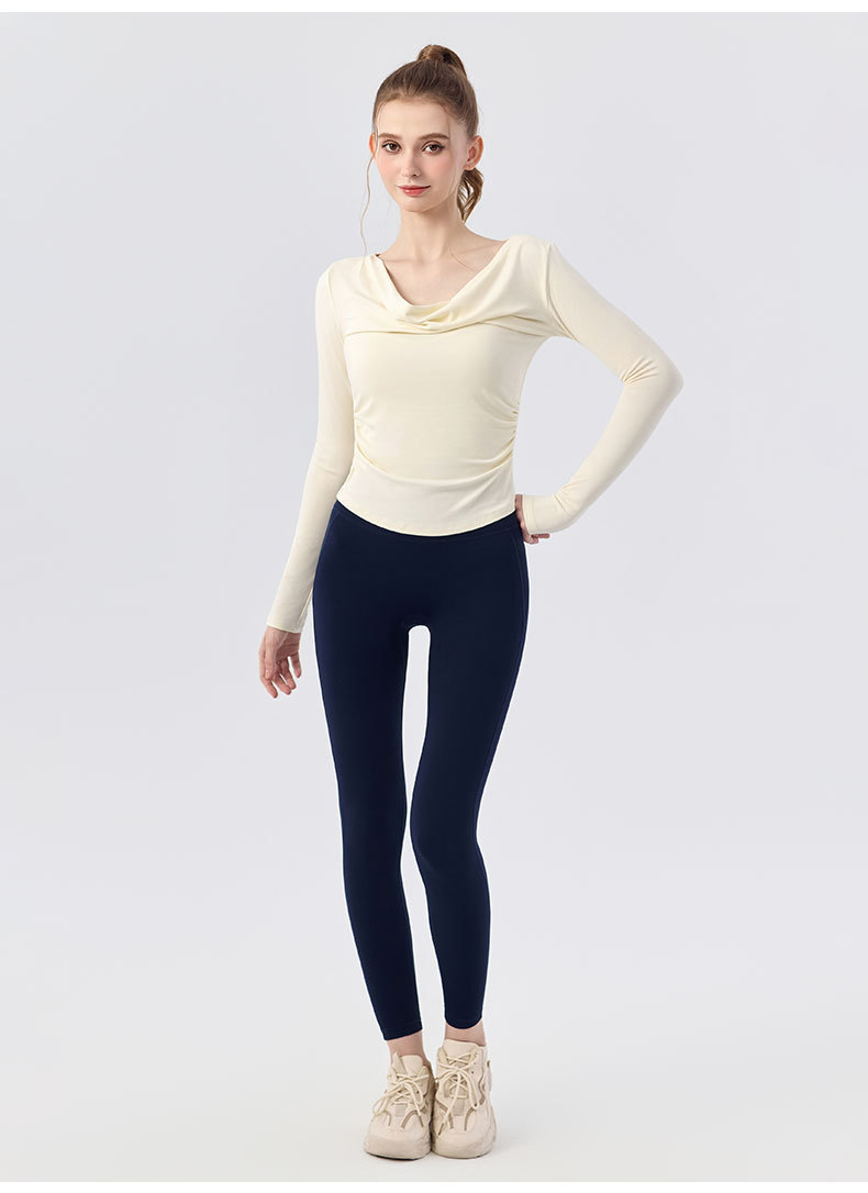 A98 Women's Sexy Cowl Neck Yoga Top - Pure Desire Aesthetic, Regular Shoulder, Versatile Slim-Fitting High-End Workout Base Layer