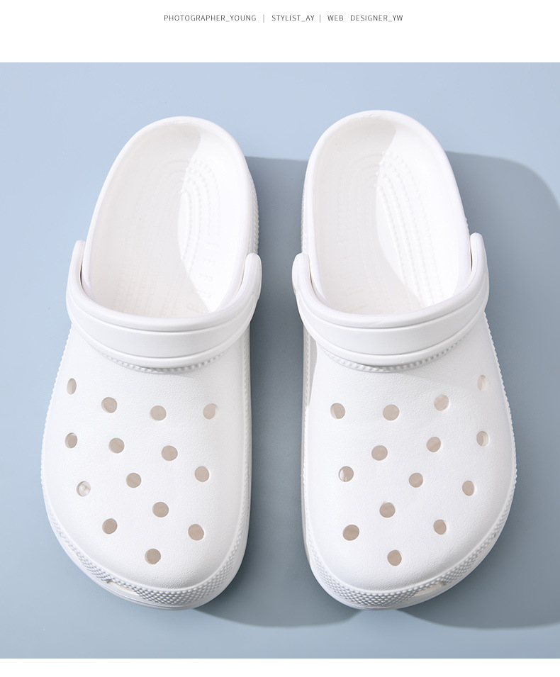 51 Pure white summer EVA casual clogs for women, non-slip outdoor slippers, height-increasing, odor-resistant outdoor couple sandals