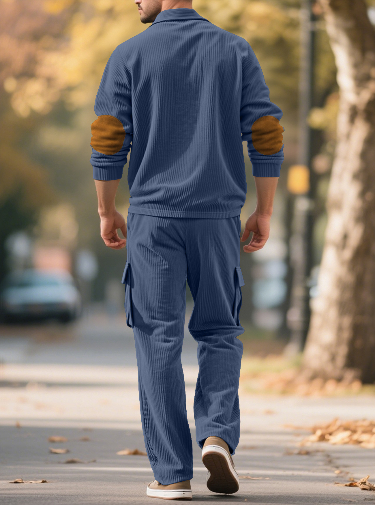 A106 Men's Loose Solid Color Workwear 2-Piece Set - Cross-Border Amazon Europe & America, Casual Sports Style with Collar & Long Sleeves