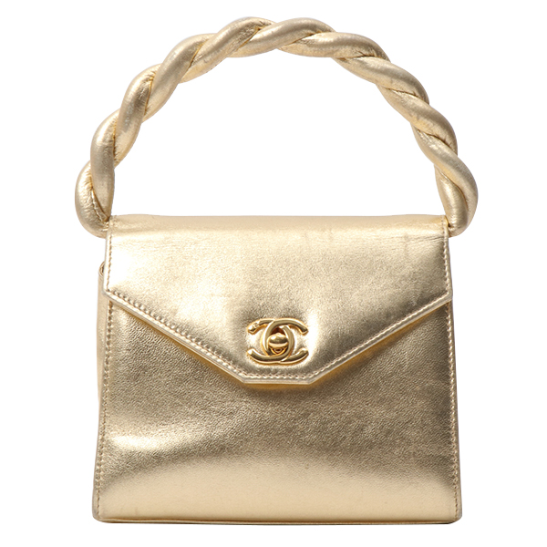 CHANEL design clamshell double C knob buckle mini twisted handbag gold