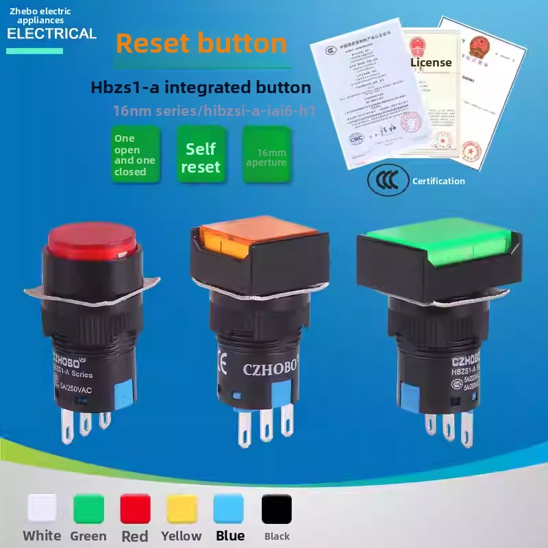 Tap switch self resetting circular flat button switch LA16-11M AB6Y-M 16mm one on one off