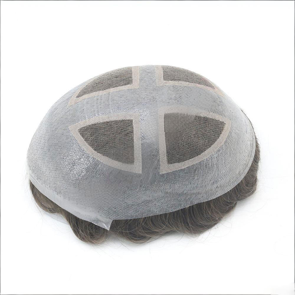 LSMT122-1 Men toupee Full PU and Top 4 Eyes Swiss lace