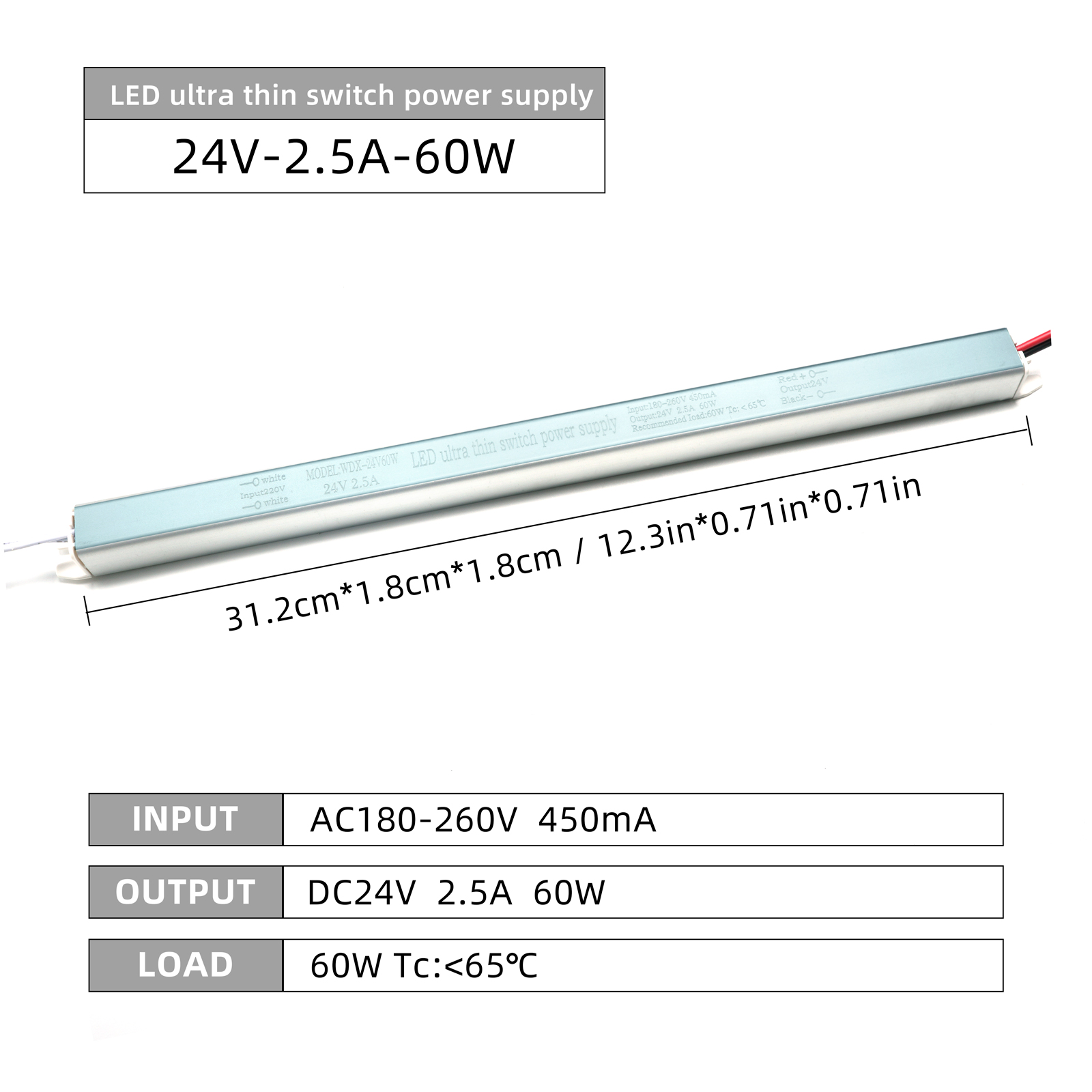 ODIFF Slender Strip Power Switch Led Light Strip Dedicated Transformer Dc Constant Voltage Drive Ultra-Thin Power Supply Wdx-60w-24v