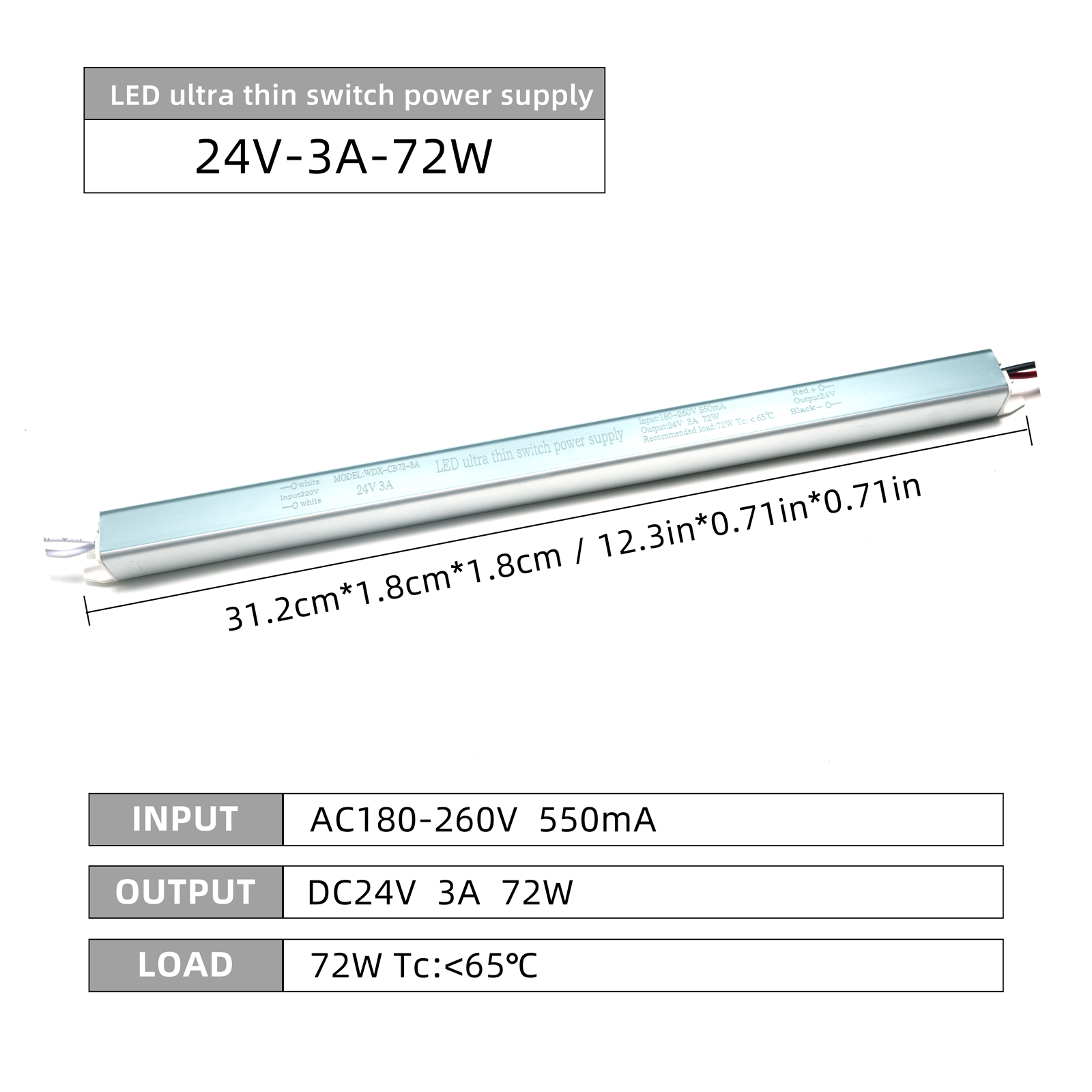 ODIFF Slender Strip Power Switch Led Light Strip Dedicated Transformer Dc Constant Voltage Drive Ultra-Thin Power Supply Wdx-72w-24v