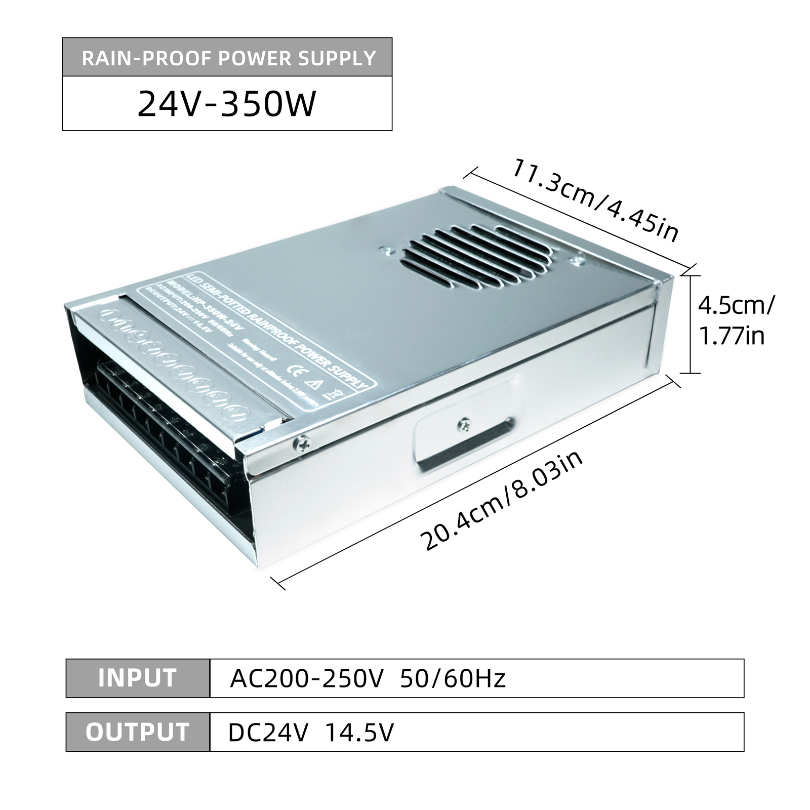 ODIFF Rainproof Switch Power Supply For Led Illuminated Letters, Outdoor Advertising Signs, 24v-350w Transformer Light Strip, Transformer Led Low-Voltage Intelligent Power Supply, Indoor Lighting Controller (Rainproof Power Supply Semi-Potting Type -350w)