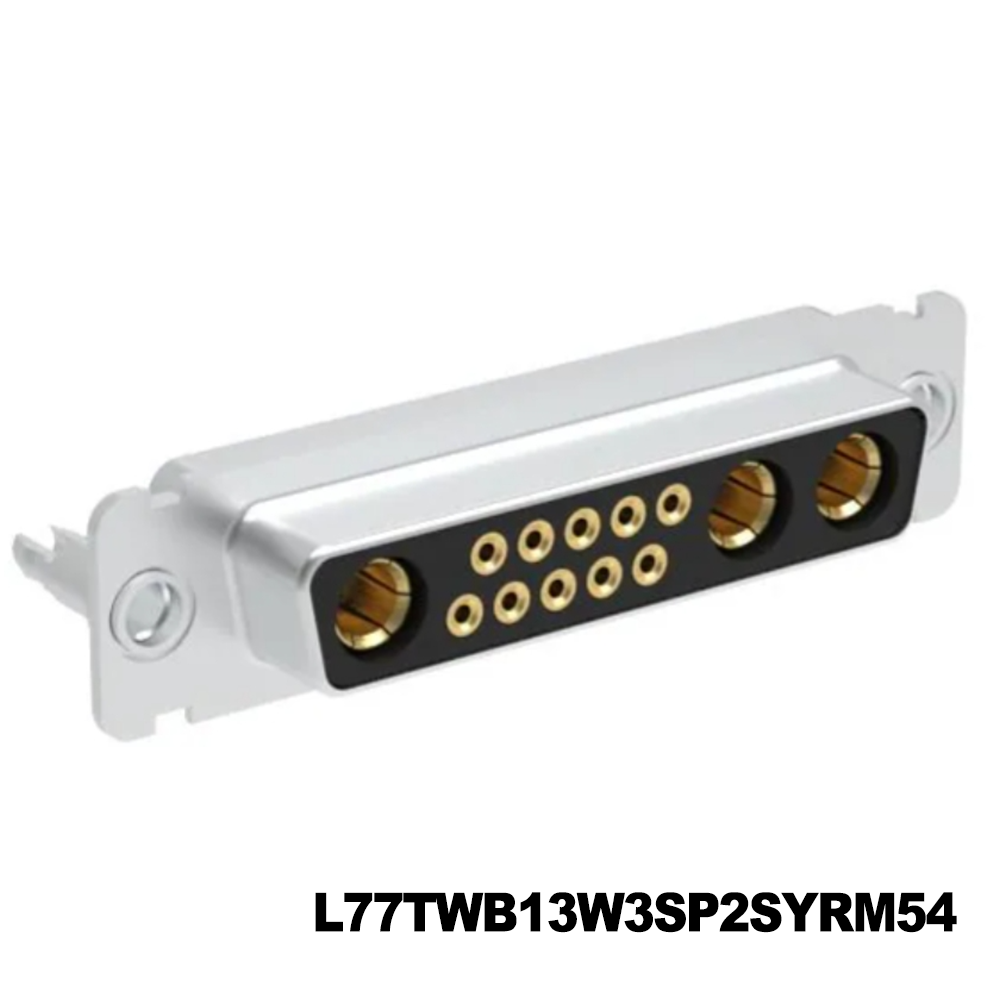 Amphenol Commercial Products L77TWB13W3SP2SYRM54 D-Sub Mixed Contact Connectors Dsub, Machined Hybrid, 13W3, Power (20A)&Signal (7.5A) Contacts, Socket, Straight PCB Thru Hole, Bright Tin Shell, 0.38m (15 in) Power&0.38m (15 in) Signal, 4-40 Threaded Standoff (Panel Side) with Boardlock
