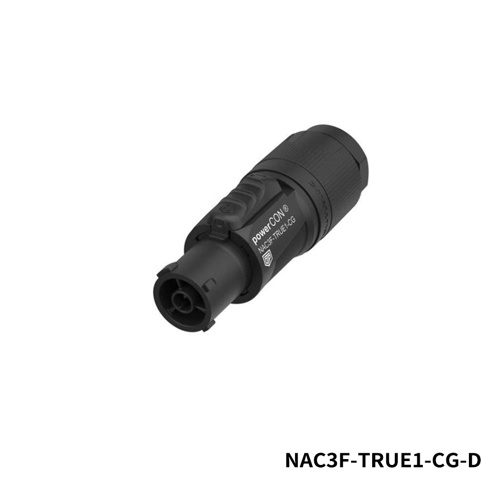 Neutrik NAC3F-TRUE1-CG-D AC Power Plugs & Receptacles Cable end - powerCON TRUE1 - female - power out - with cable gland for IP65, IP66 and IP67, UV rated, corrosion resistant, for cable 8-13 mm (SJOOW 14/3 and SJOOW 12/3), bulk