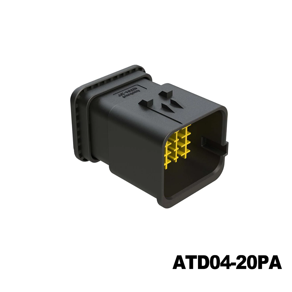 Amphenol SINE Systems ATD04-20PA Heavy Duty Power Connectors 20 (16+4) Position Receptacle, Pin, Integrated Latch, Keyed A, Black, End Cap, TPA Wedgelock Included