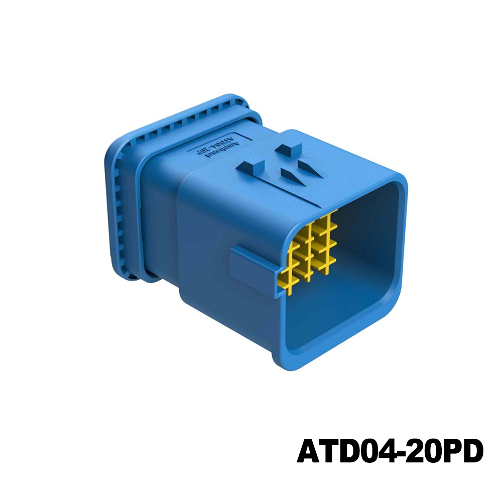 Amphenol SINE Systems ATD04-20PD Heavy Duty Power Connectors 20 (16+4) Position Receptacle, Pin, Integrated Latch, Keyed D, Blue, End Cap, TPA Wedgelock Included