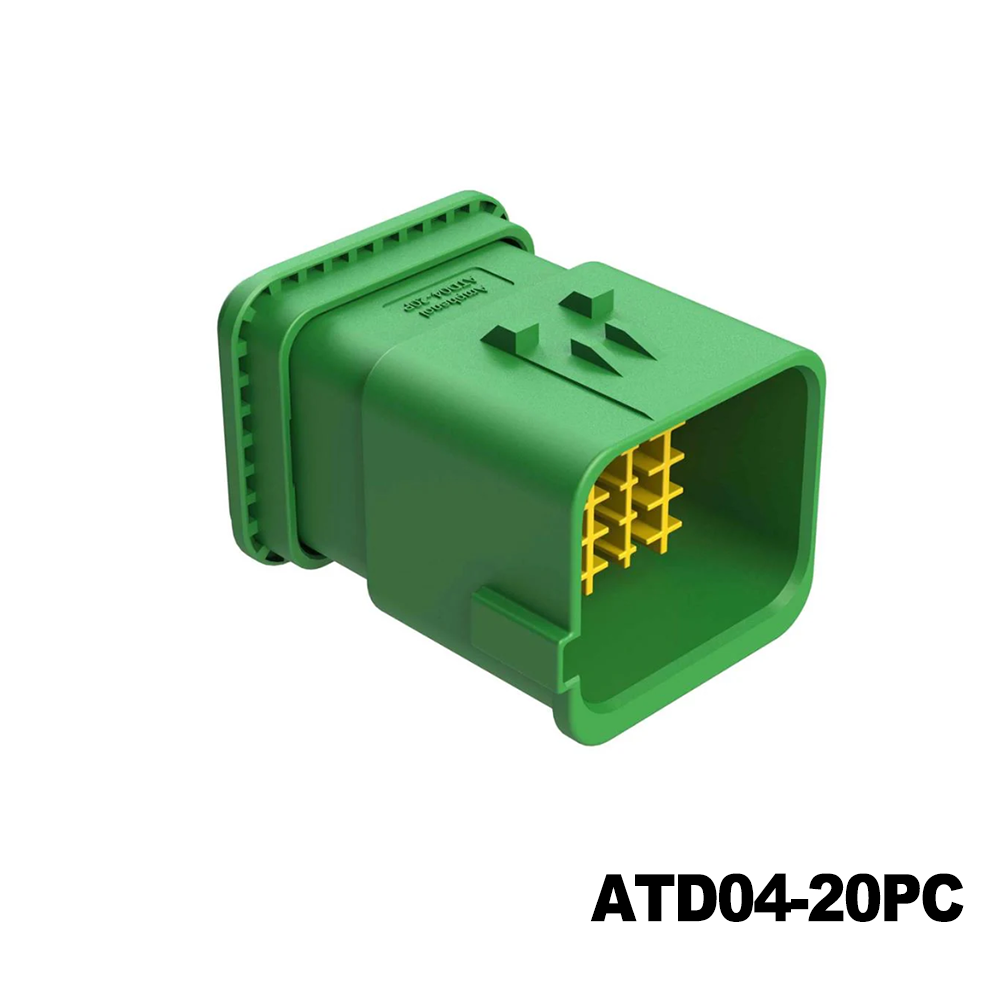 Amphenol SINE Systems ATD04-20PC Heavy Duty Power Connectors 20 (16+4) Position Receptacle, Pin, Integrated Latch, Keyed C, Green, End Cap, TPA Wedgelock Included