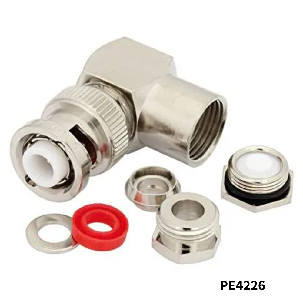 PasternackPE4226RF Connectors / Coaxial Connectors MHV Male Right Angle Connector Clamp/Solder Attachment for RG58, RG55, RG141, RG142, RG223, RG400, RG303, PE-C195, PE-P195, LMR-195