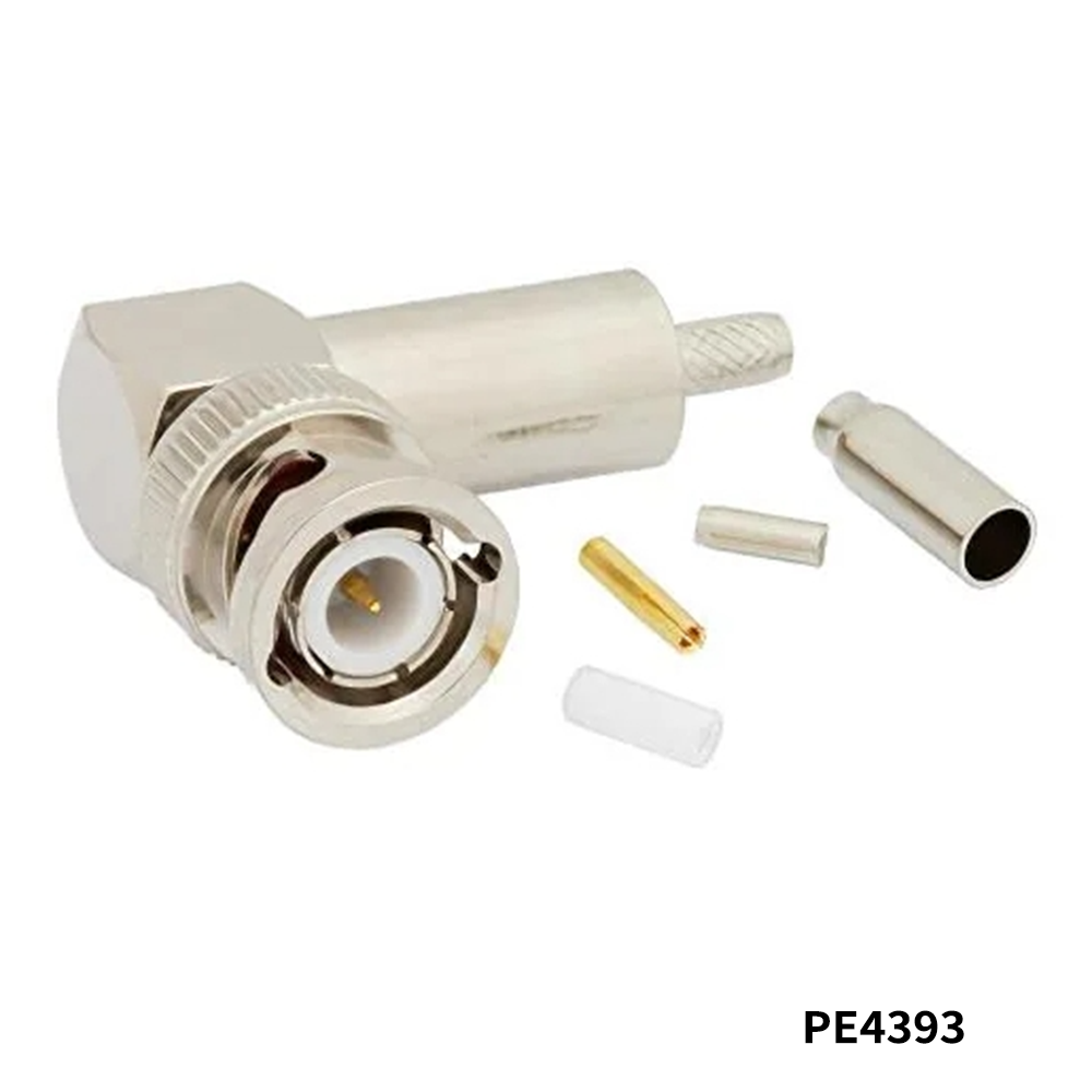 PasternackPE4393RF Connectors / Coaxial Connectors BNC Male Right Angle Connector Crimp/Solder Attachment for RG174, RG316, RG188, .100 inch, PE-B100, PE-C100, LMR-100