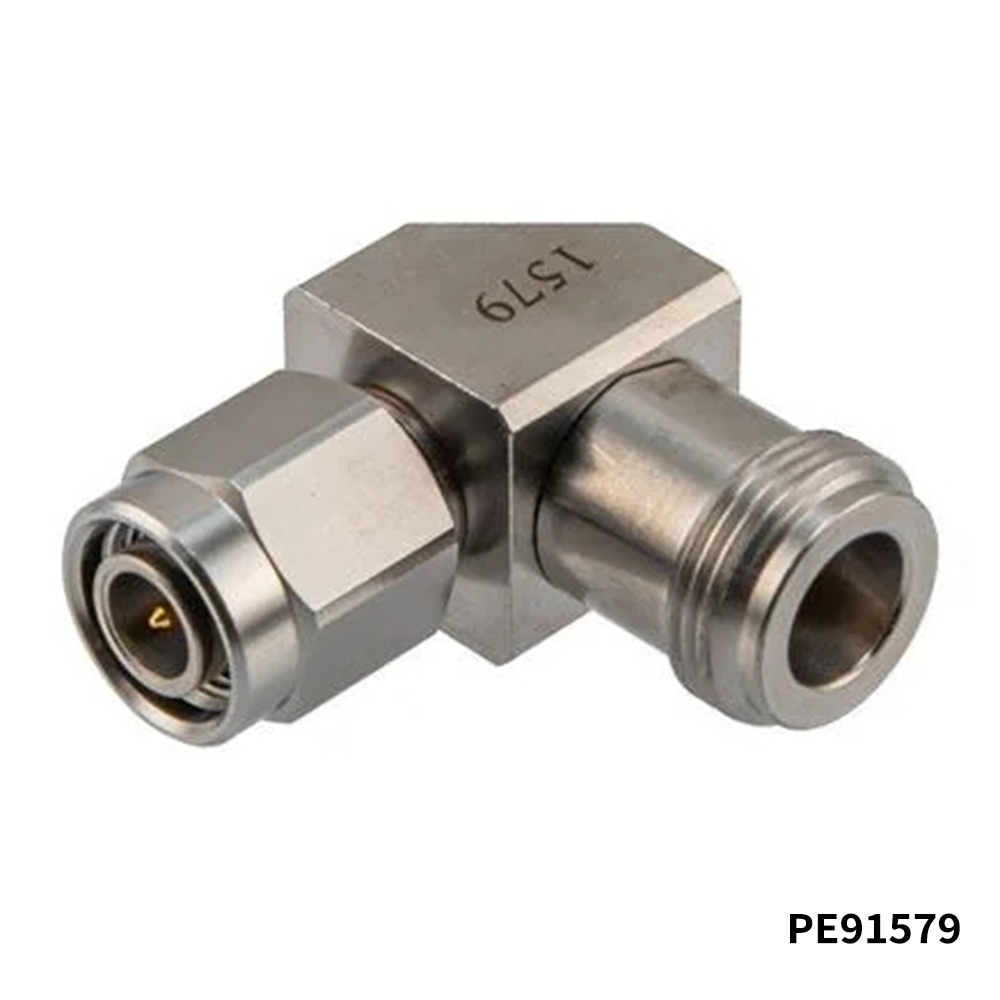 PasternackPE91579RF Adapters - Between Series N Female to TNC Male Miter Right Angle Adapter, DC to 18 GHz