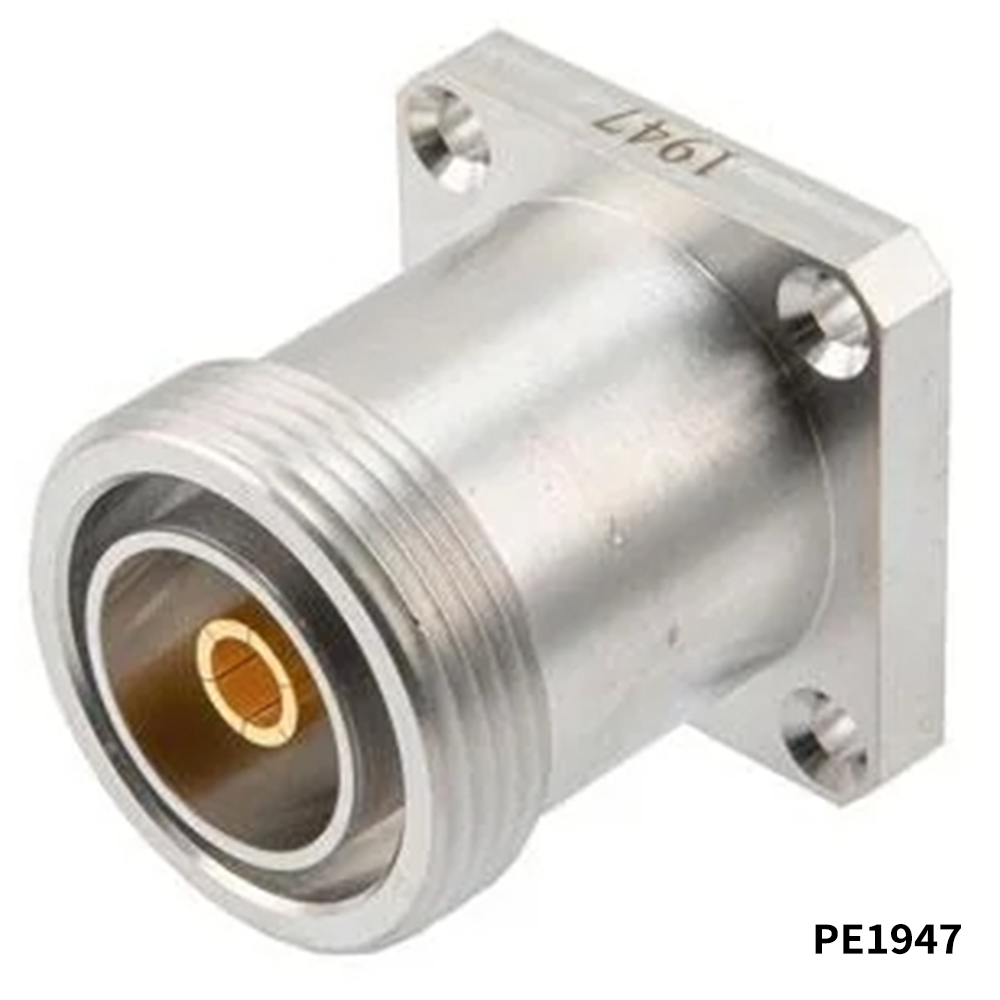 PasternackPE1947	RF Connectors / Coaxial Connectors 7/16 DIN Female Hermetically Sealed Connector Solder Attachment 4 Hole Flange Mount Terminal, 0.975 inch Hole Spacing