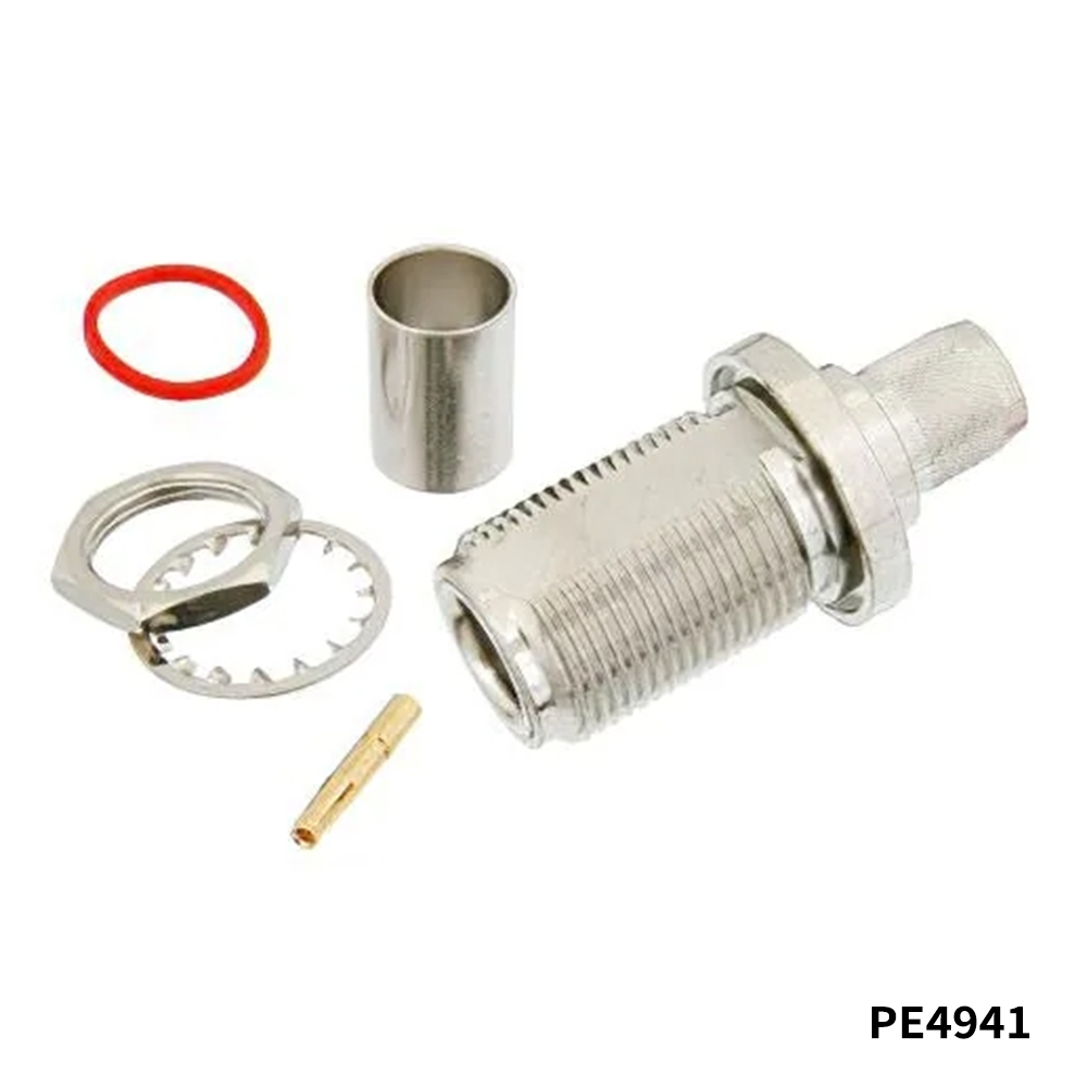 PasternackPE4941	RF Connectors / Coaxial Connectors N Female Bulkhead Mount Connector Crimp/Solder Attachment for RG214, RG9, RG225, RG393, .640 inch DD Hole