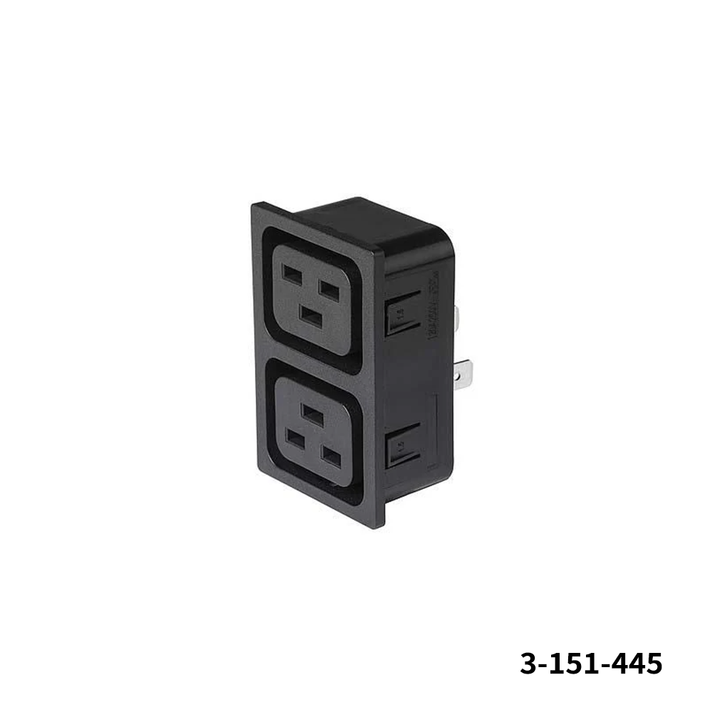 Schurter 3-151-445 AC Power Entry Modules 4770 Dual Connector 16A, Panel mounting Snap-in 1.5 mm, Black