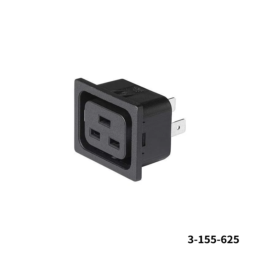 Schurter 3-155-625 AC Power Entry Modules 4792 Outlet 16A, Cross, Mounting Snap-in, 1.5mm, QC 6.3 x 0.8mm, Black
