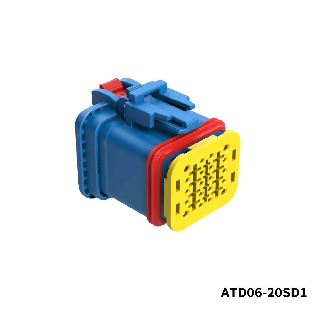 Amphenol SINE Systems ATD06-20SD1 Heavy Duty Power Connectors 20 (16+4) Position Plug, Socket, Integrated Latch w Connector Position Assurance (CPA) Lock, Keyed B, Grey, End Cap, TPA Wedgelock Included
