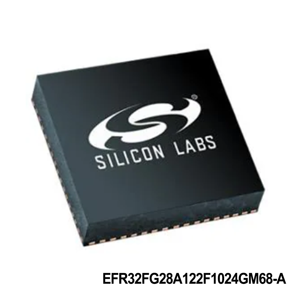 Silicon Labs EFR32FG28A122F1024GM68-A RF System on a Chip - SoC FG28, Sub-GHz +20, 2.4 GHz +10, 1024kB Flash, 256kB RAM, +20 dBm, Secure Vault-Mid, QFN68