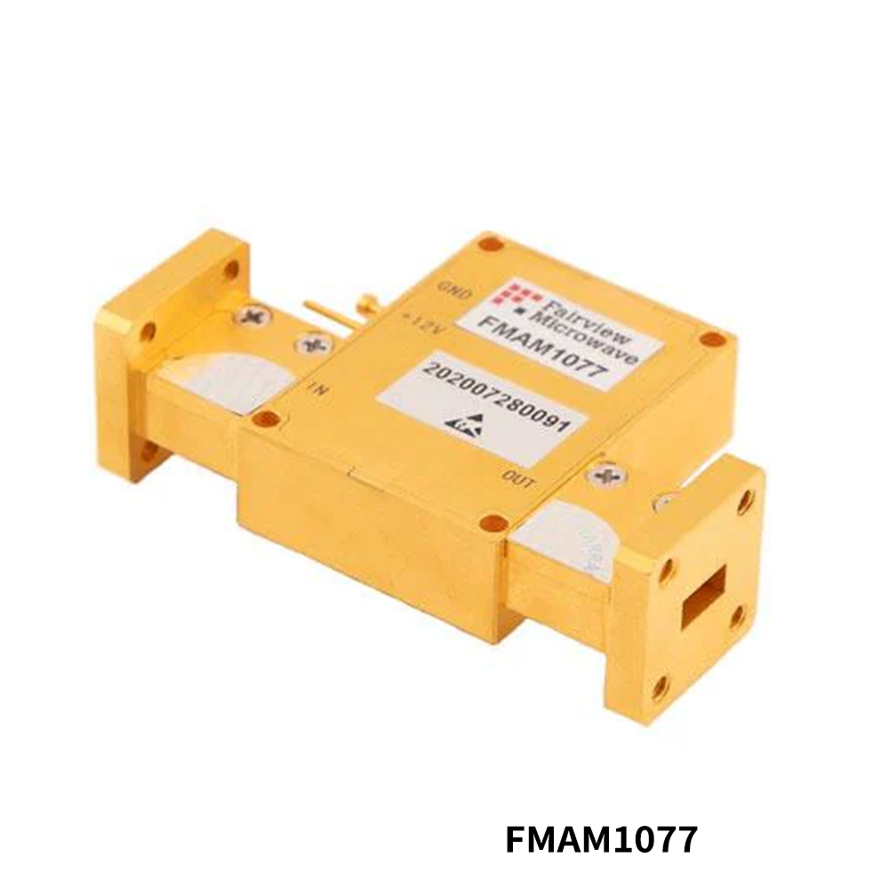 Fairview Microwave FMAM1077 RF Amplifier 35 dB Gain Waveguide Low Noise Amplifier Operating from 27 GHz to 40 GHz with 3 dB NF, 12 dBm Psat and WR28