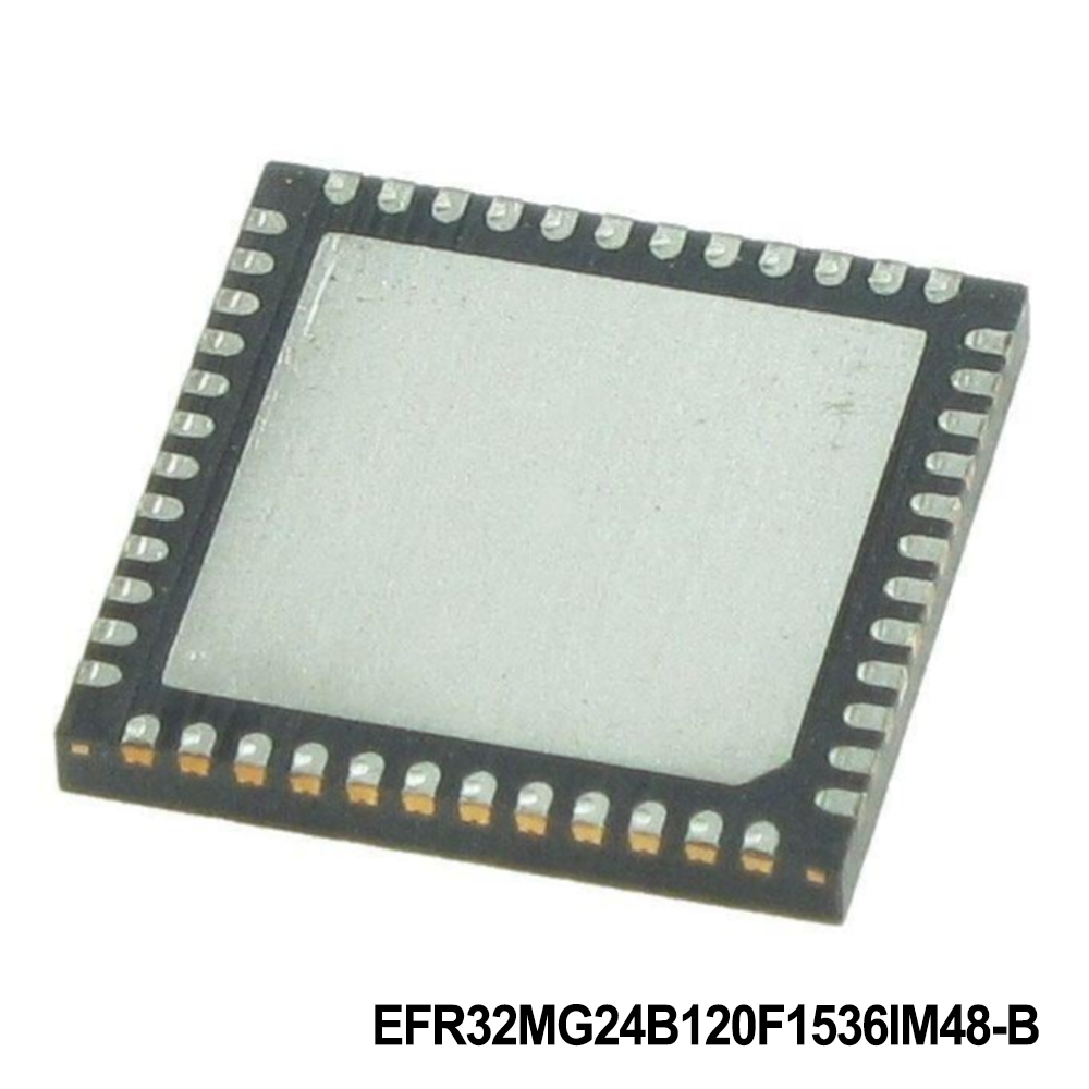 Silicon Labs EFR32MG24B120F1536IM48-B RF System on a Chip - SoC MG24, 2.4 GHz, 1536kB Flash, 256kB RAM, +20 dBm, Secure Vault High, 20-bit ADC, +125C, QFN48